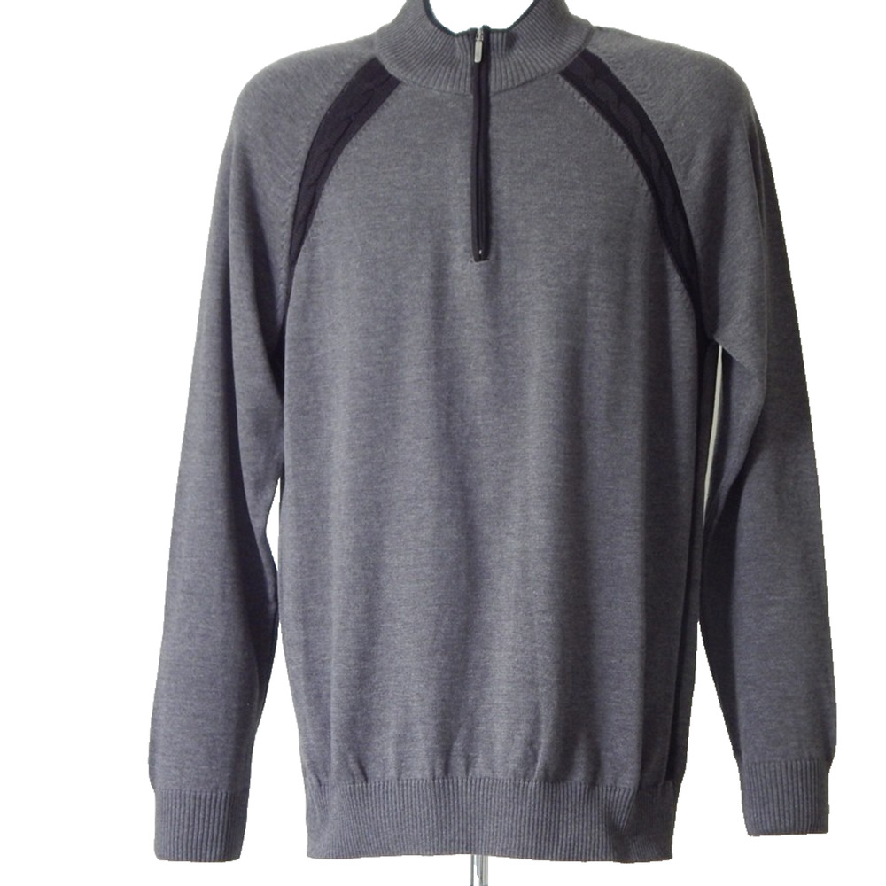 NWT LUCHIANO VISCONTI Luxury 1/4 Zip Charcoal Organic Cotton Sweater Men's MED